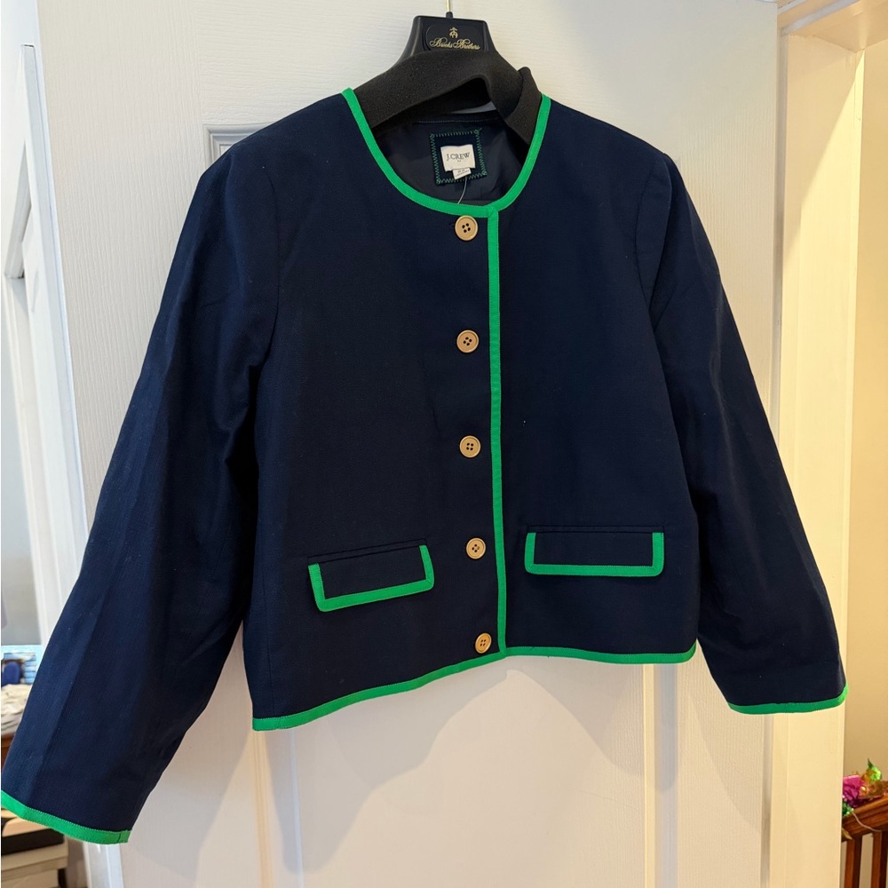 J. Crew Navy Tipped Lady Jacket and Skirt Set with Green Trim - Picture 5 of 8